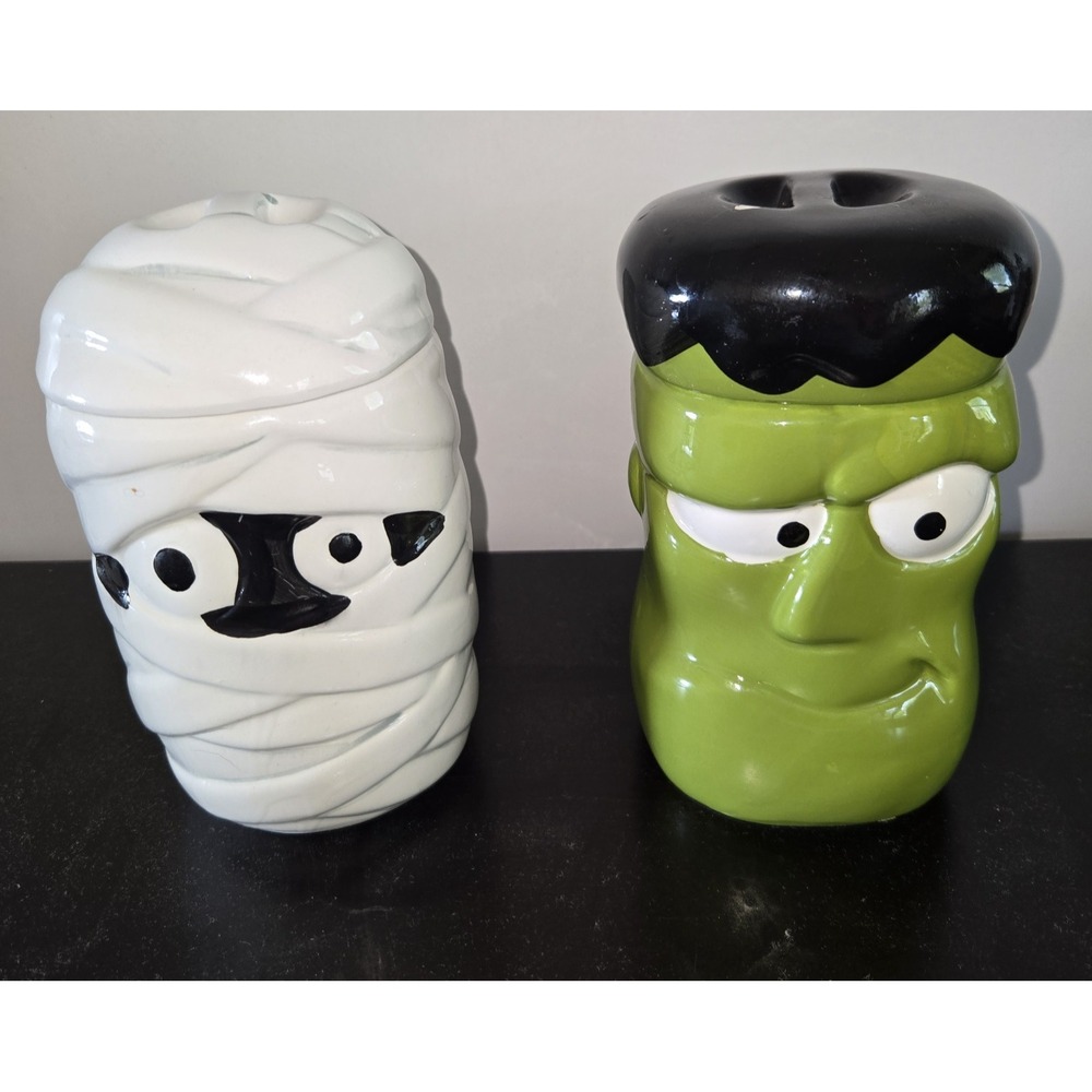 Halloween Small Ceramic Cookie Jars Frankenstein‎ and Mummy